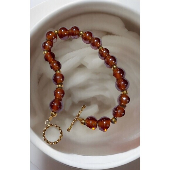 VTG 7.5in Bronze Brown Glass Beads Gold Tone Boho Beach Native Hippie Y2K - Picture 3 of 8